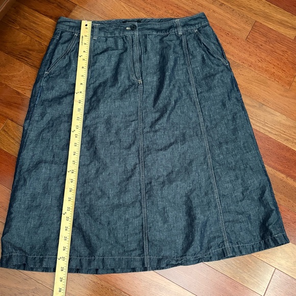 Talbots Woman Linen Blend Midi Skirt M Size 14 W Blue Chambray Pockets - Picture 5 of 7